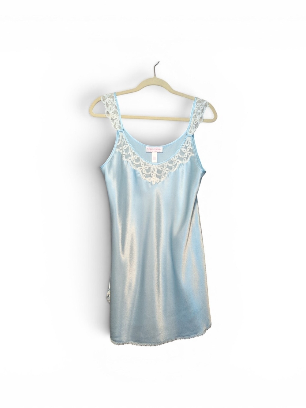 Oscar de la Renta Bridal Pale Blue Satin Chemise with White Lace